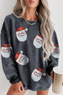 灰色亮片圣诞老人圣诞套头衫