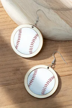 亮白色木质皮革镶嵌棒球耳环
