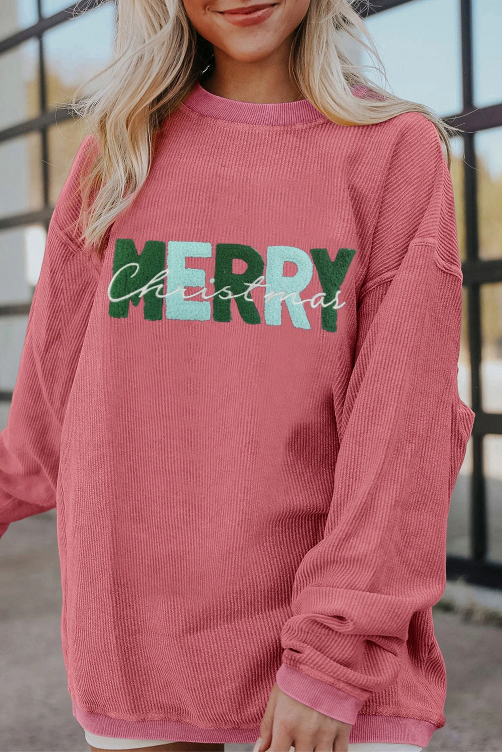 草莓粉色 MERRY Christmas 休闲套头衫 LC25312934