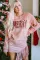 粉色 MERRY Christmas 格子豹纹印花套头衫