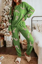 绿色亮片圣诞手杖图案休闲运动服