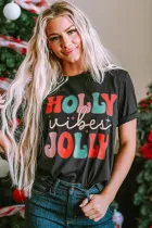 黑色 HOLLY JOLLY Vibes 圣诞圆领 T 恤