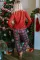 红色 MERRY 圣诞图案上衣格子长裤休闲家居套装