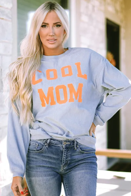 灰色 Cool Mom 图案印花套头衫
