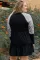 黑色大码条纹豹纹贴袖荷叶边叠层连衣裙