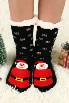 黑色圣诞卡通图案羊毛针织袜