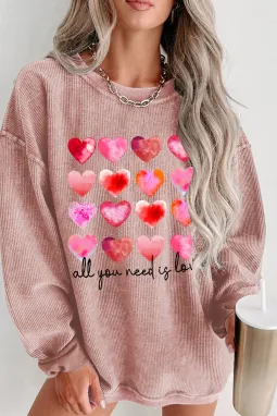 粉色情人节心形图案绳索运动衫