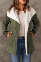绿色人造绒面革羊毛衬里开襟夹克