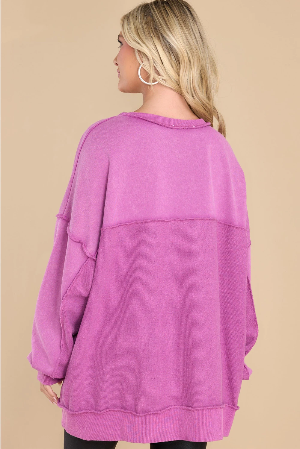 紫色大廓形露缝亨利衫套头衫 LC25315027