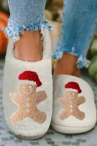 白色圣诞姜饼人毛绒家用拖鞋
