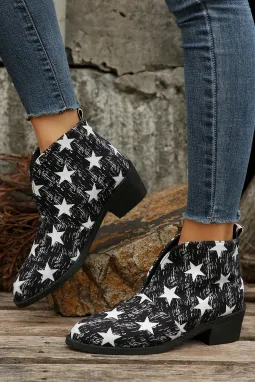 黑色西部时尚星星印花靴子