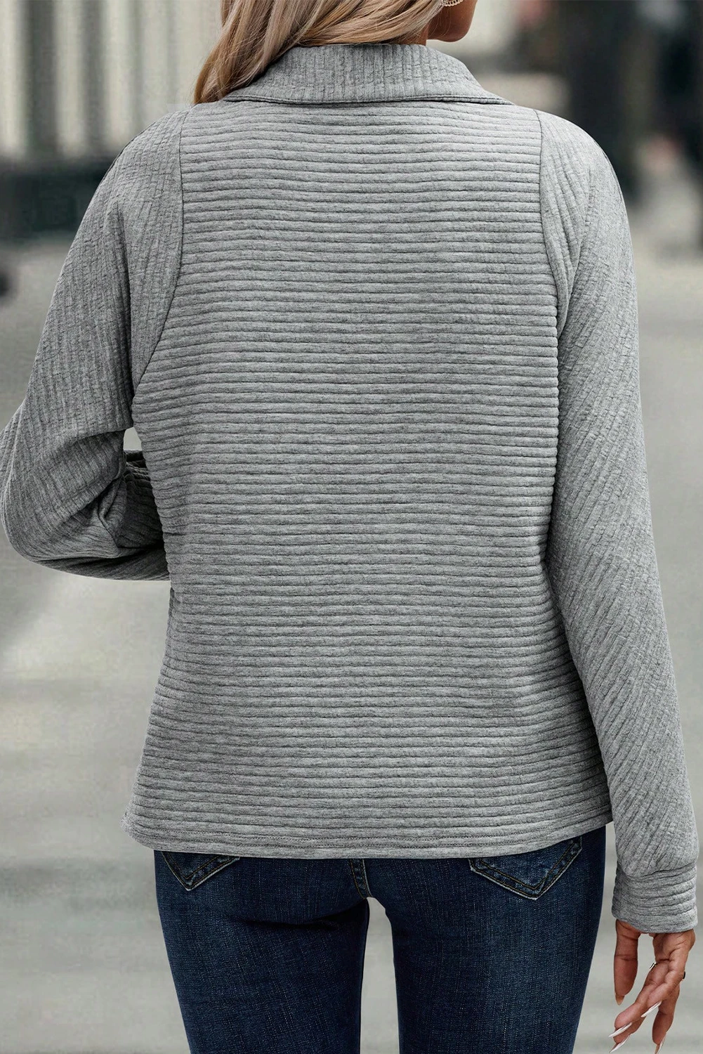 中灰色罗纹纹理四分之一拉链运动衫 LC25316223