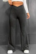 灰色纯色V字裤喇叭运动裤