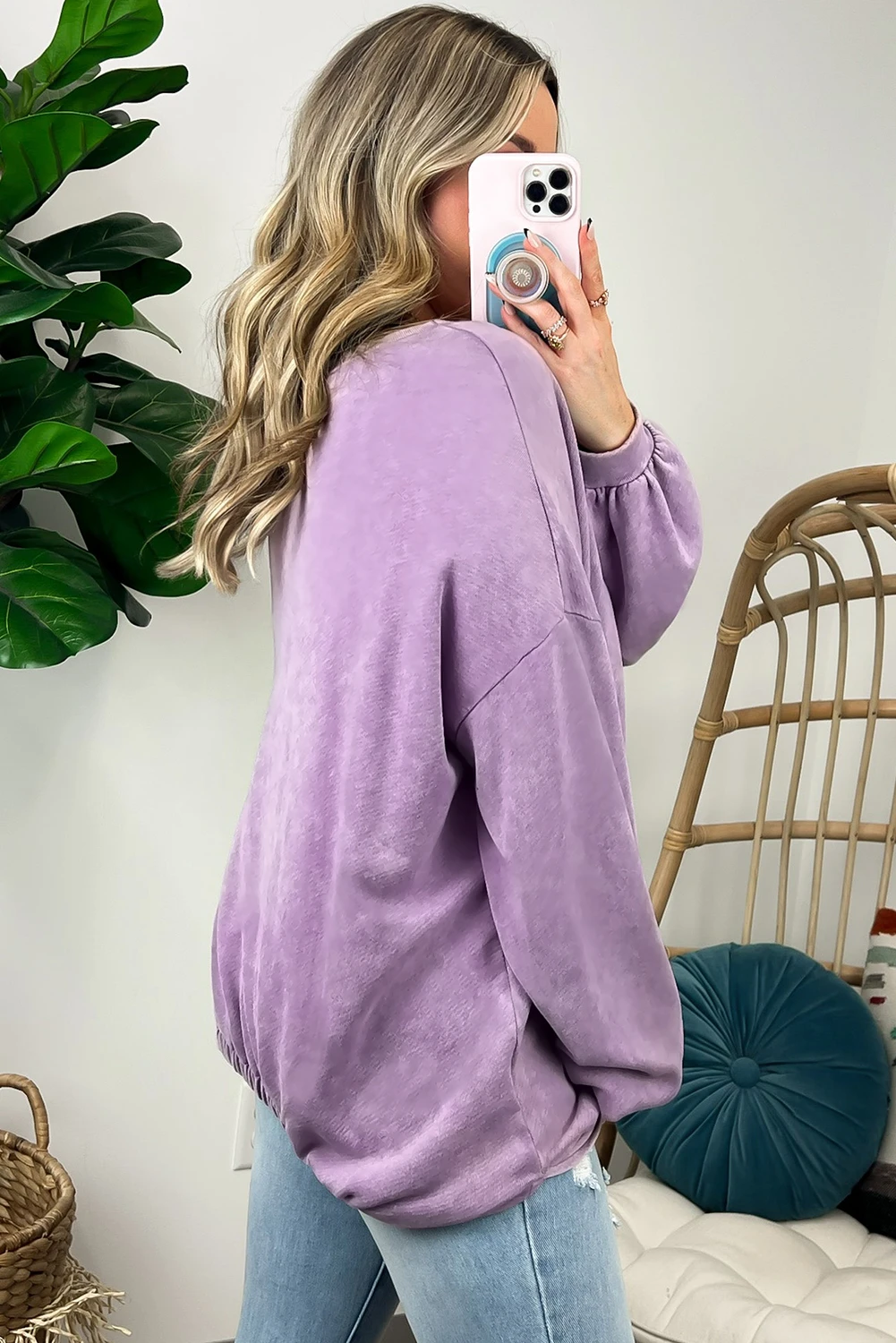时尚紫色落肩休闲运动衫 LC25315194