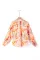 橙色印花波西米亚印花 V 领褶饰主教袖衬衫