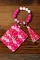 玫瑰红情人节时尚PU卡包钥匙扣带硅胶手链