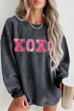 灰色 Valentine 亮片 XOXO 绳纹圆领套头衫