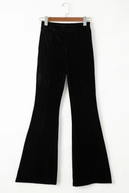 黑色纯色高腰喇叭灯芯绒裤