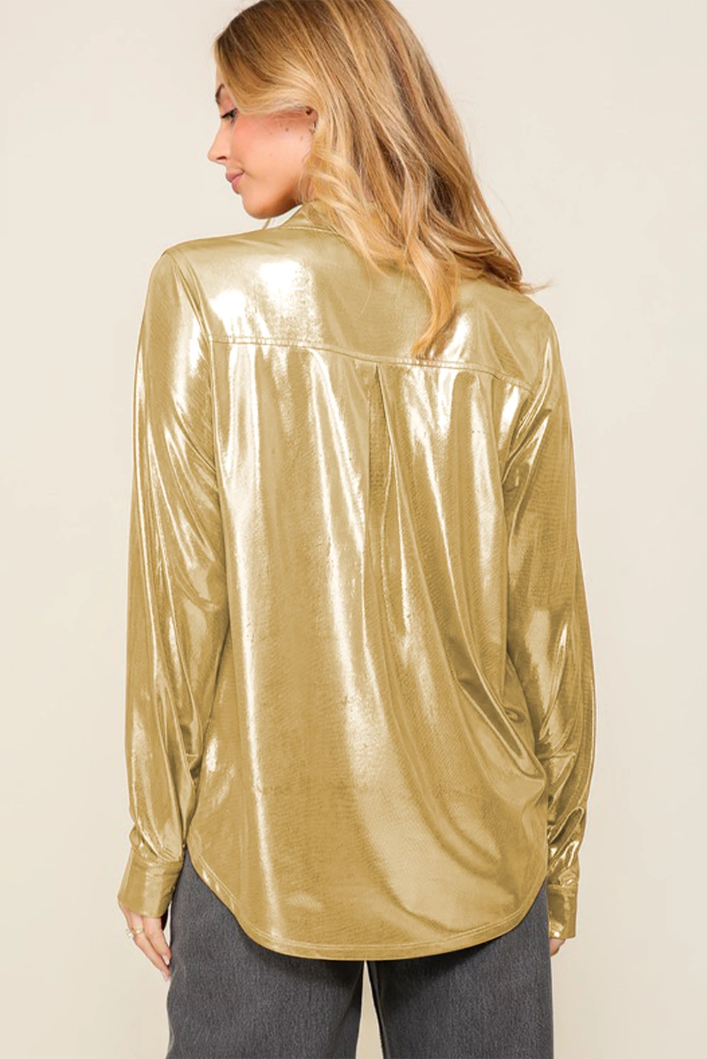 金色金属光泽胸袋衬衫 LC2554367