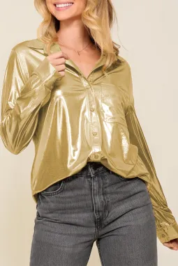 金色金属光泽胸袋衬衫