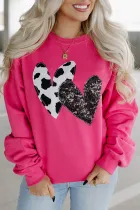 草莓粉色奶牛和亮片双心贴片图案套头衫