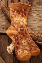 芥末黄复古花卉图案袜子