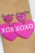 玫瑰红情人节XOXO印花双心形耳环