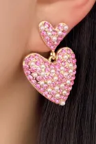 粉色水钻珍珠双心形情人节耳环