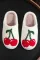 白色可爱水果樱桃图案冬季毛绒拖鞋