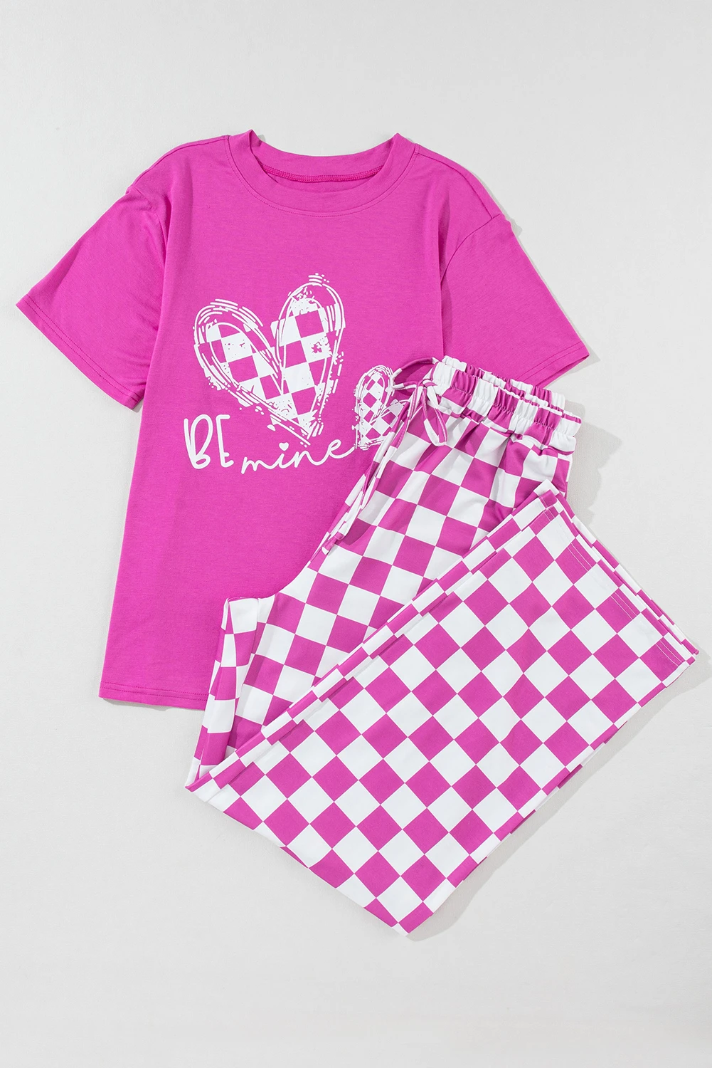 亮粉色 Be Mine 印花 T 恤和裤子休闲套装 LC15753