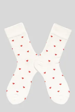 白色情人节心形图案棉袜