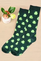 深绿色圣帕特里克三叶草印花中筒袜