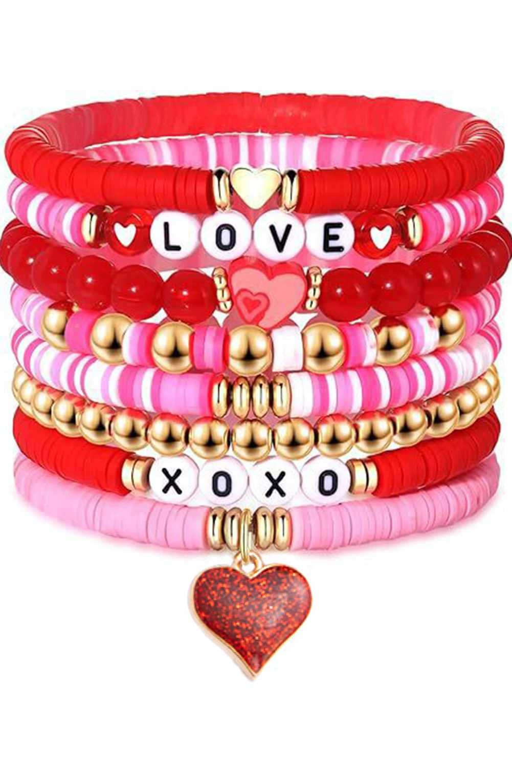 粉色情人节 LOVE XOXO 心形串珠手链套装 BH013193