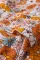 橙色印花开叉领花卉口袋直筒连衣裙