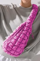 亮粉色棉花糖绗缝抽绳装饰吊带包