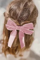 粉色天鹅绒蝴蝶结法式女孩时尚发夹