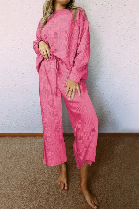 草莓粉色超宽松纹理 2 件套休闲套装