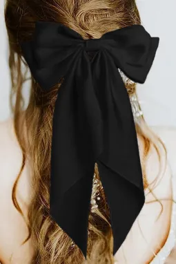 黑色超大丝带蝴蝶结缎面发夹