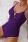 Tillandsia 紫色细肩带金属 V 形装饰连体泳衣
