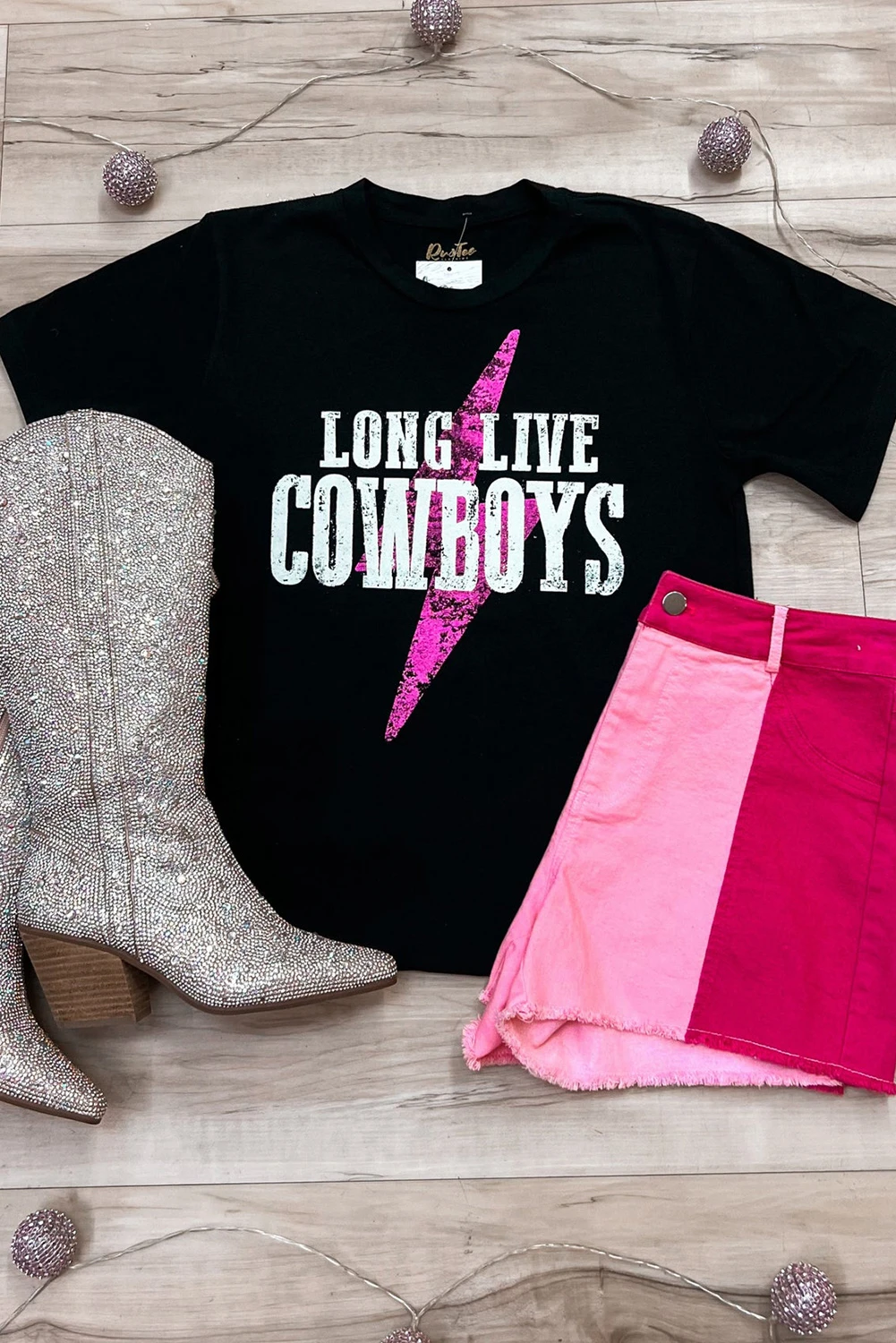 黑色 LONG LIVE COWBOYS Bolt 图案 T 恤 LC25224551