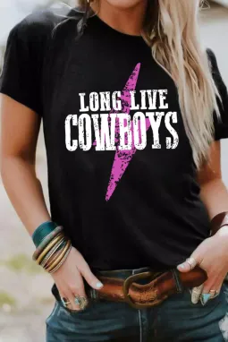 黑色 LONG LIVE COWBOYS Bolt 图案 T 恤