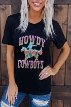 黑色 HOWDY COWBOYS 西部时尚图案 T 恤