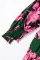 绿色大码平行绉缝荷叶边花卉连衣裙