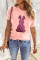 粉色亮片豹纹兔子复活节图案 T 恤