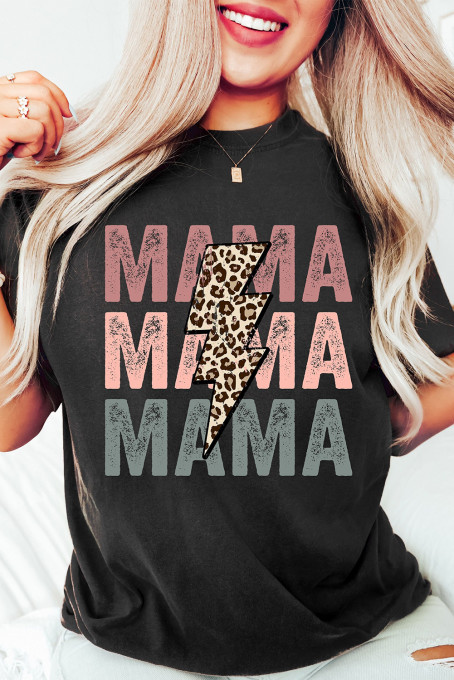 黑色 MAMA 休闲图案 T 恤