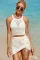 白色镂空钩编短款 2 件式沙滩连衣裙