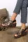 栗色豹纹镂空坡跟凉鞋