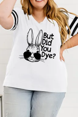 白色复活节兔子图案加大码 T 恤