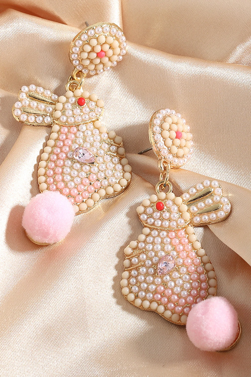 粉色复活节兔子珍珠串珠耳环 BH013630