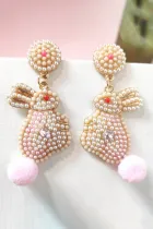 粉色复活节兔子珍珠串珠耳环